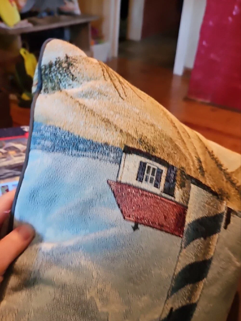 Nautical Lighthouse Decorative Throw Pillow - Blue & Red